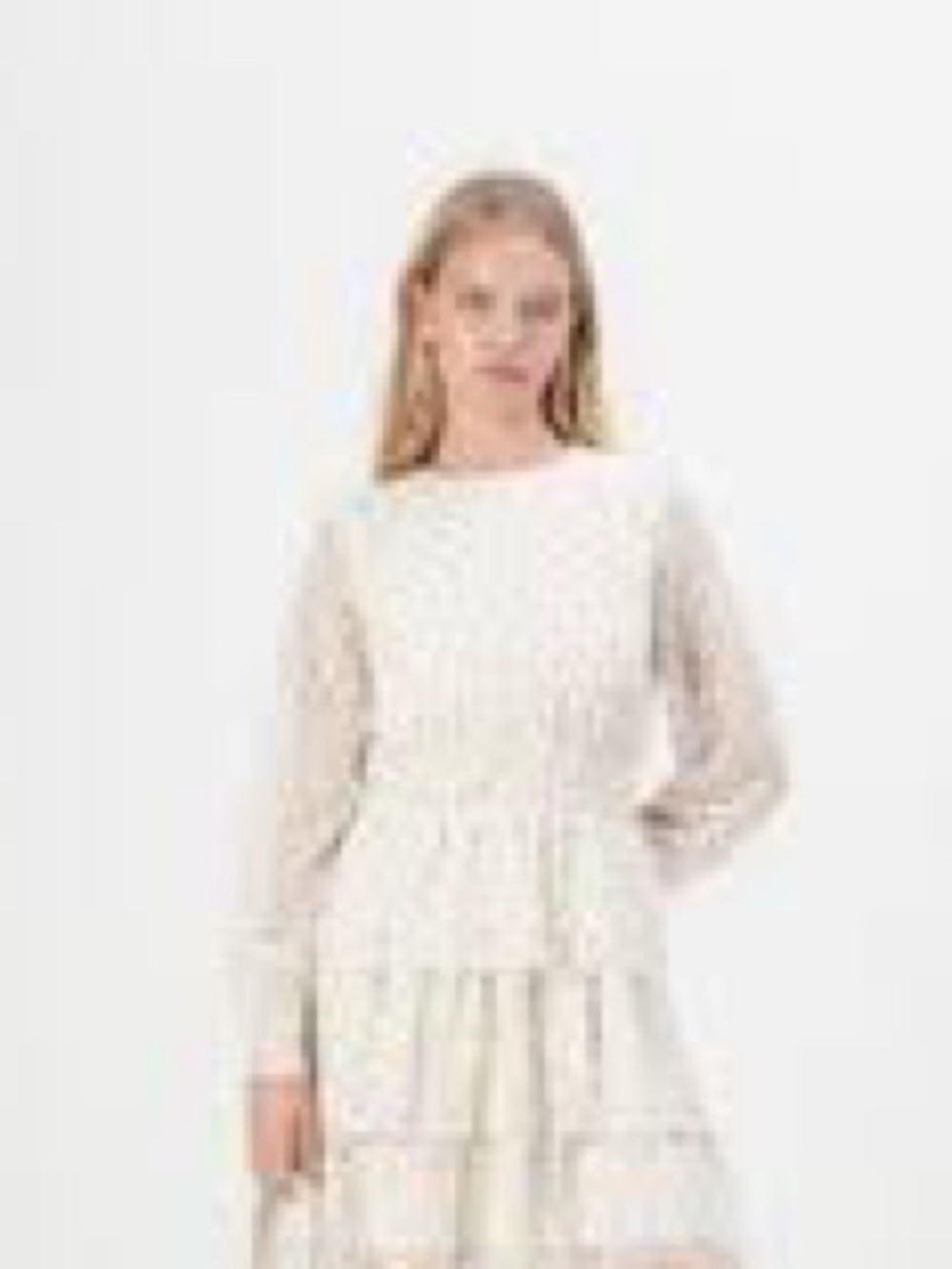 Storia Coastal Cream flouncy medium sheer lined dress